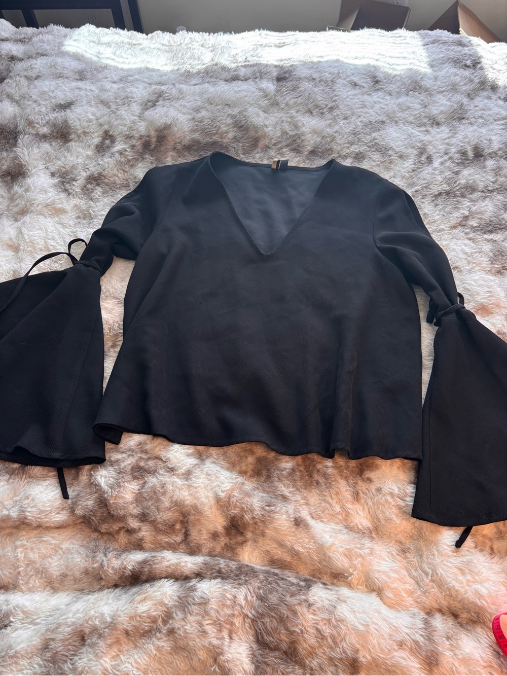 Topshop Black V-Neck Tie-Sleeve Blouse